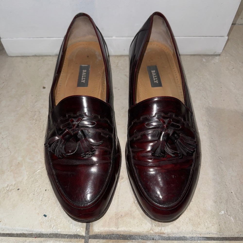 Mens Bally Burgundy Italian Leather Tassel Loafers